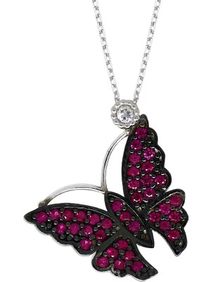 Altın Sepeti Gümüş Renkli Taşlı Kelebek Kolye