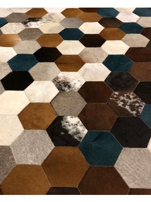 Bienna Fur Patchwork Doğal Dana Deri Daire Halı