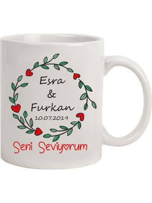 Hediye Rengi İsme Özel Tasarımlı Kupa Bardak - Kalpli Sonsuzluk