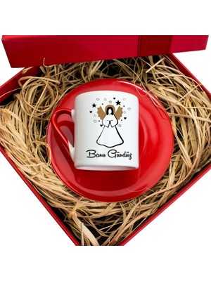 Hediye Rengi İsme Özel Hediyelik Türk Kahvesi Fincanı Seti Tasarım Kutulu - Melek Kız