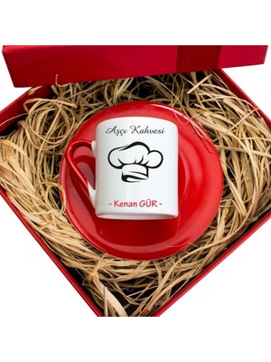 Hediye Rengi İsme Özel Hediyelik Türk Kahvesi Fincanı Seti Tasarım Kutulu - Aşçı Kahvesi