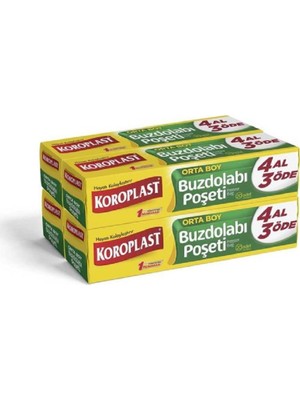 Koroplast Orta Boy Buzdolabı Poşeti 4Al3Öde, Orta Boy 80'li Buzdolabı Torbası, Sızdırmaz 20'li Dolap Poşeti, Meyve, Sebze, Yemek, Gıda Saklama Torbası
