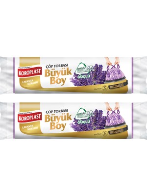 Koroplast Ekstra Güçlü Büyük Boy Lavanta Kokulu Büzgülü Çöp Torbası 65X70CM - 10'lu x 2 Adet Avantajlı