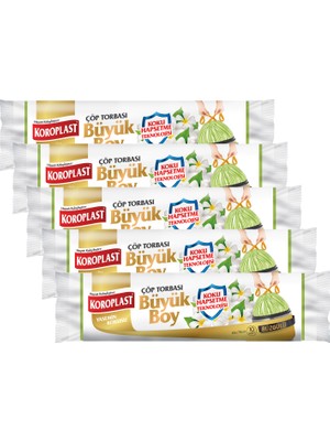 Koroplast Koku Hapsetmeli Büyük Boy Yasemin Kokulu Büzgülü Çöp Torbası 65X70CM - 10'lu x 5 Adet Avantajlı