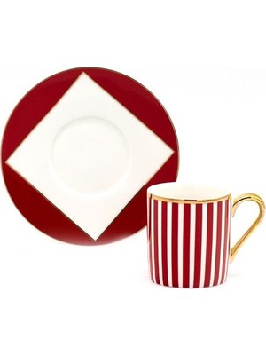 Zücev 6 Kişilik Porselen Kırmızı-Beyaz Kahve Fincan Takım Harlem-65