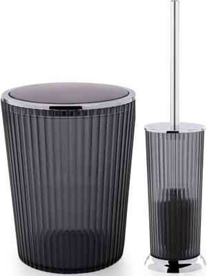 Primanova Nely Çöp Kovası + Tuvalet Fırçası Seti Şeffaf Siyah