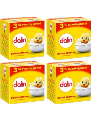 Dalin Bebek Sabunu, Bitkisel Yağlarla Zenginleştirilmiş, 0+ Yaş Hassas Ciltler İçin, 3'lü Paket, 100 gr x 4 Adet