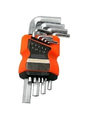 Makro Yapı Düz Alyan Anahtar Takımı  Kısa 9'lu Metalik Gri