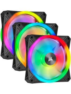 CORSAIR CO-9050098-WW İCUE QL120 RGB 120 MM DÖRT RGB RENK DÖNGÜLÜ PWM FAN, LİGHTİNG NODE CORE KONTROLCÜ İLE BİRLİKTE, 3'LÜ PAKET