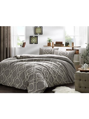 Taç Çift Kişilik Ranforce Nevresim Takımı Evana Kahve