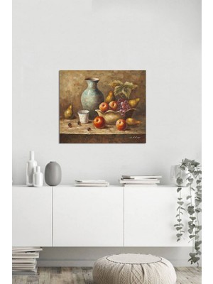 Tablosan Yağlı Boya Natürmort Testili Natürmort Meyveler Kanvas Tablo