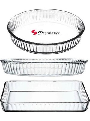 Paşabahçe Borcam 3 Parça Isıya Dayanıklı Cam Fırın Kabı Seti - Yuvarlak ve Dikdörtgen, Şeffaf, Fırında ve Buzlukta Kullanıma Uygun