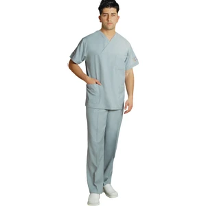 Emel Şahin Tekstil Doktor Erkek Gri Forma Cerrahi Yaka Takım Uniforma Xl