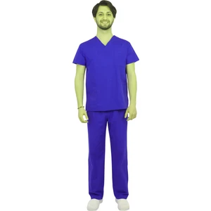 Emel Şahin Tekstil Doktor Erkek Saks  Mavi Forma Cerrahi Yaka Takım Uniforma Xs