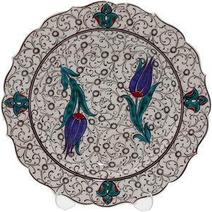 Otantik Çini Haliç Zemin Çift Lale Dekoratif Tabak 18 cm