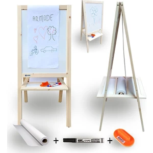 Rulo Kağıtlı Çift Taraflı Ayaklı Ahşap Çocuk Yazı Tahtası Beyaz-Beyaz 115 x 50 cm 