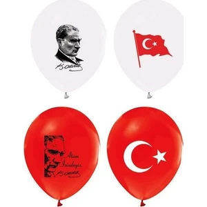 Atatürk Baskılı Türk Bayraklı Balon 10'lu