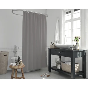 Polyester Kumaş Banyo Perdesi Yerli Üretim Duş Perdesi + Plastik C-Halka Askı Aparatı Gri