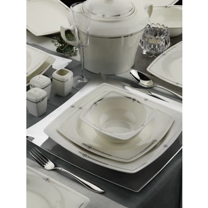 Kütahya Porselen Bone Mare 62 Parça 10605/PLATIN Desen Yemek Seti
