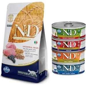 N&d Düşük Tahıllı Kuzu&yaban Mersinli Kedi Maması 1,5 kg + N&d 4'lü Karışık Konserve 80 Gr.