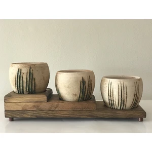 Basamak Ahşap Standlı Çiçeklik Beyaz 3'lü