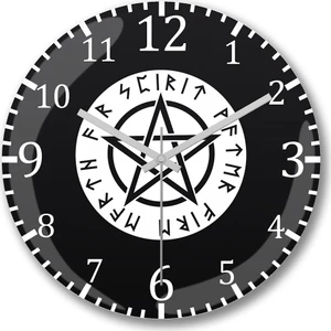 Baskı Dükkanı Runas e Pentagrama Duvar Saati Bombeli Gercek Cam