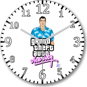 Baskı Dükkanı Gta Vice City  Duvar Saati Bombeli Gercek Cam