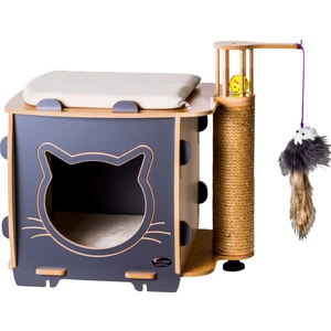 Patihomes Ada Tırmalamalı Kedi Evi Gri