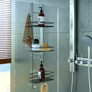 LM066 3 KATLI BANYO DUŞAKABİN RAFI MAT SİYAH LM066