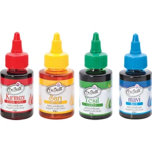 Dr. Gusto  Su Bazlı Likit Gıda Boyaları 4 Renk Bayrak Kırmızı-Sarı-Yeşil-Mavi 60 gr