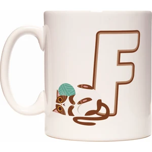 Rock'n Fox F Harfi Yaramaz Kedi Baş Harf Tasarımlı Kahve Kupa Bardak