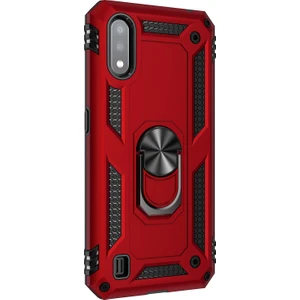 Samsung Galaxy A01 Kılıf Military Ring Holder Kırmızı
