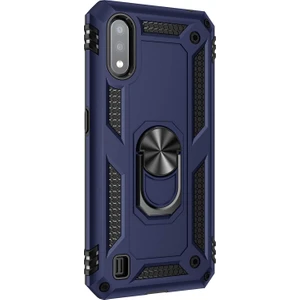 Samsung Galaxy A01 Kılıf Military Ring Holder Lacivert