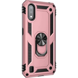 Samsung Galaxy A01 Kılıf Military Ring Holder Rose Gold