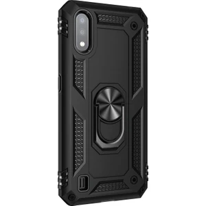 Samsung Galaxy A01 Kılıf Military Ring Holder Siyah