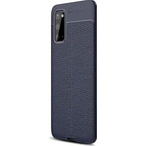 Samsung Galaxy S20 Kılıf Deri Dokulu Silikon Lacivert