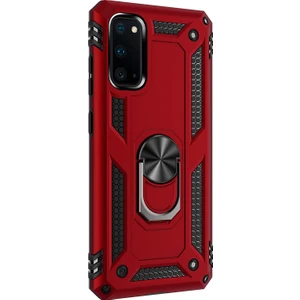 Samsung Galaxy S20 Kılıf Military Ring Holder Kırmızı