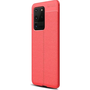 Samsung Galaxy S20 Ultra Kılıf Deri Dokulu Silikon Kırmızı