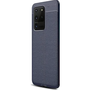 Samsung Galaxy S20 Ultra Kılıf Deri Dokulu Silikon Lacivert