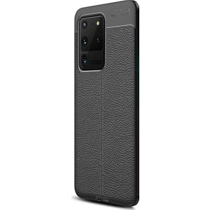 Samsung Galaxy S20 Ultra Kılıf Deri Dokulu Silikon Siyah