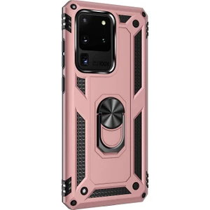 Samsung Galaxy S20 Ultra Kılıf Military Ring Holder Rose Gold