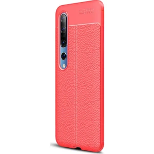Xiaomi Mi 10 Kılıf Deri Dokulu Silikon Kırmızı