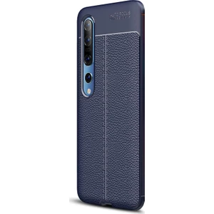 Xiaomi Mi 10 Kılıf Deri Dokulu Silikon Lacivert