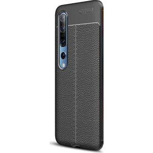 Xiaomi Mi 10 Kılıf Deri Dokulu Silikon Siyah