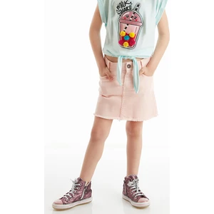Pembe Denim Mini Kız Çocuk Etek