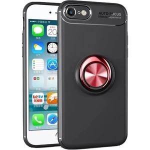 Tekno Grup Apple iPhone Se 2020 Kılıf Ultra Korumalı Yüzüklü Manyetik Ravel Silikon + 360 Full Body Ekran Koruyucu (Ön-Arka) Siyah Kırmızı