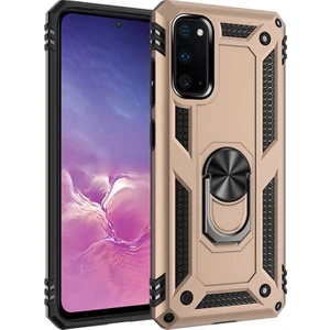 Tekno Grup Samsung Galaxy S20 Kılıf Çift Katmanlı Yüzüklü Manyetik Vega Kapak + Arka ve Ön 360 Full Body Ekran Koruyucu Gold