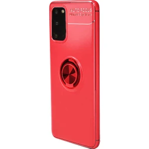 Tekno Grup Samsung Galaxy S20 Kılıf Ultra Korumalı Yüzüklü Manyetik Ravel Silikon + Tam Kaplayan 6D Polymer Nano Ekran Koruyucu Kırmızı