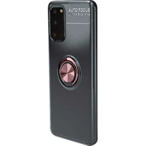 Tekno Grup Samsung Galaxy S20 Kılıf Ultra Korumalı Yüzüklü Manyetik Ravel Silikon + Tam Kaplayan 6D Polymer Nano Ekran Koruyucu Siyah Rose
