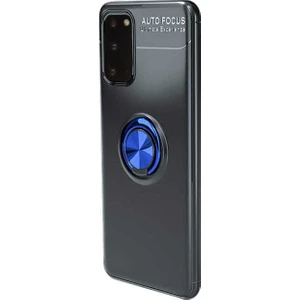 Tekno Grup Samsung Galaxy S20 Kılıf Ultra Korumalı Yüzüklü Manyetik Ravel Silikon + Tam Kaplayan 6D Polymer Nano Ekran Koruyucu Siyah Mavi